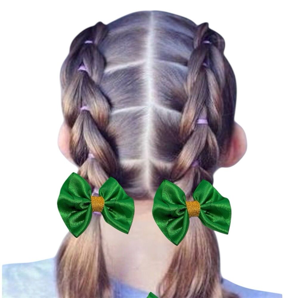 Hair Bow Set 2 Hairpin For Girls Green 2 Inch New - Picture 5 of 10